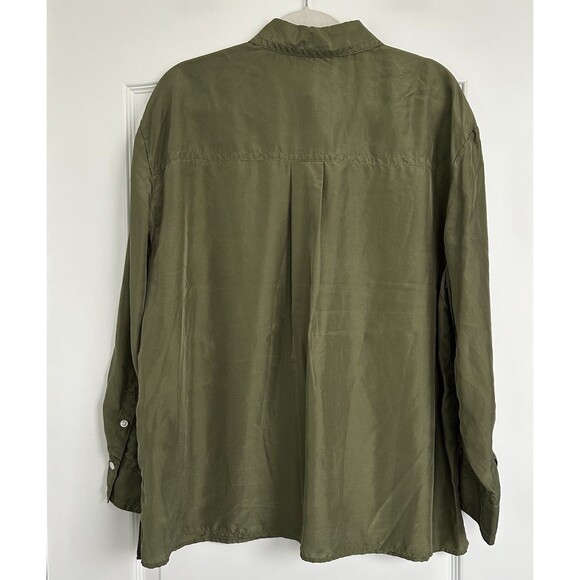 NWT Banana Republic Silk Top Womens Size L Green Long Utility Blouse Career - Picture 7 of 13